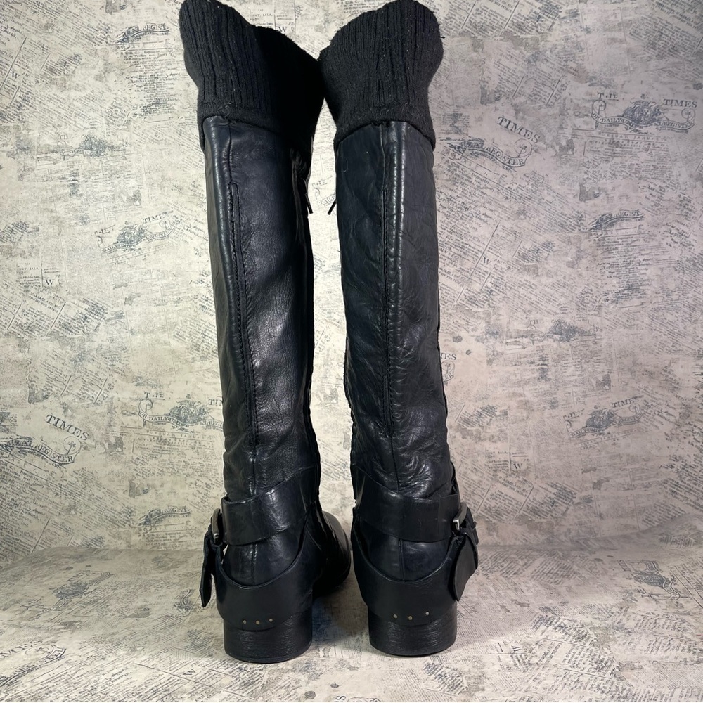 Apepazza ZEBU Black Leather Knit Combat Boots Italian Designer Size 7.5 - Picture 6 of 13